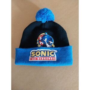RARE SEGA Sonic the Hedgehog Knit Cuffed Beanie Pom Pom